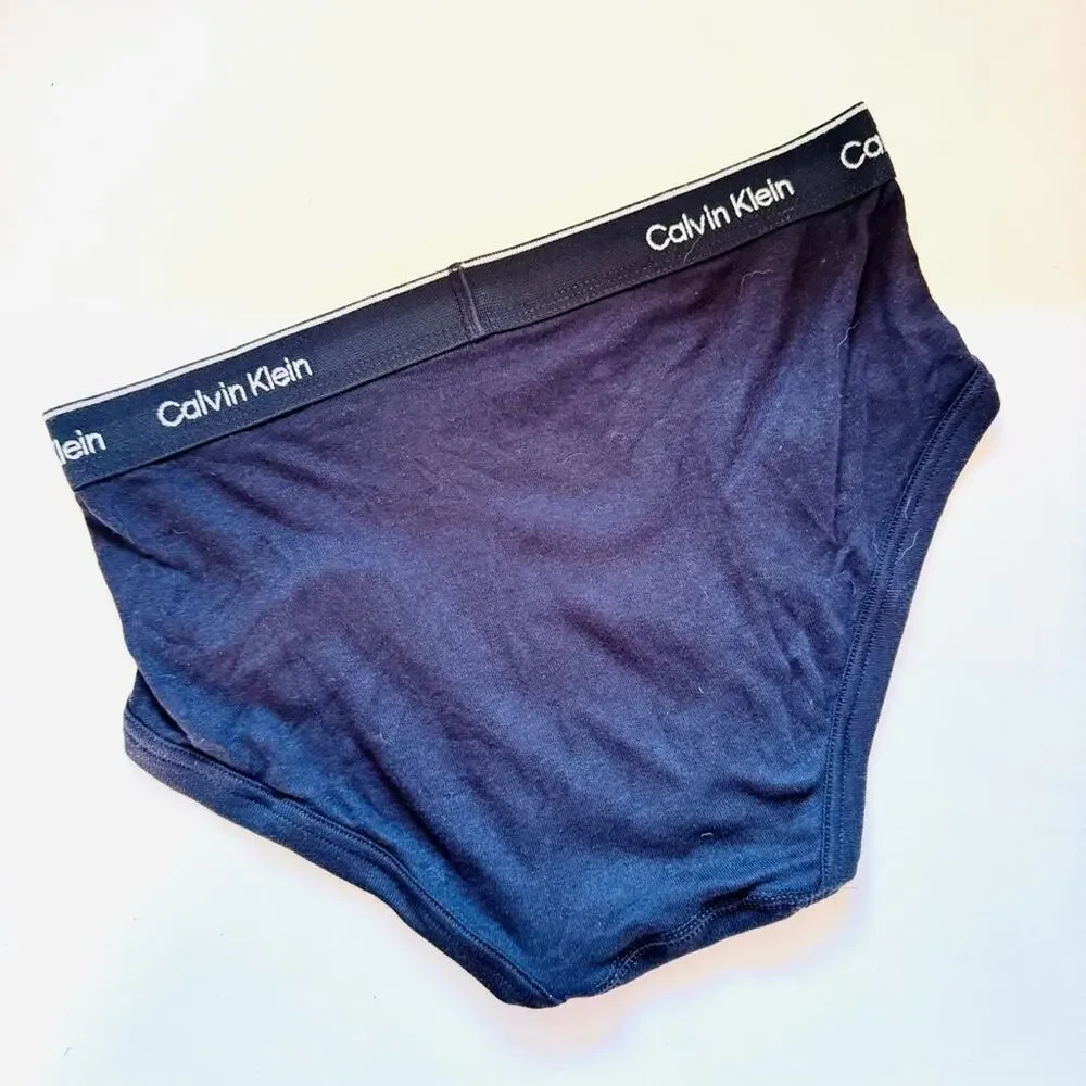 MENS 2 NEW CALVIN KLEIN Black White Logo Fly Cotton Briefs Underwear Panty S